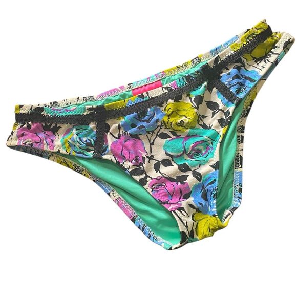 Y2K Betsey Johnson Petal Pusher Bikini Dark Floral Hipster Bottom Size Medium - Picture 6 of 12